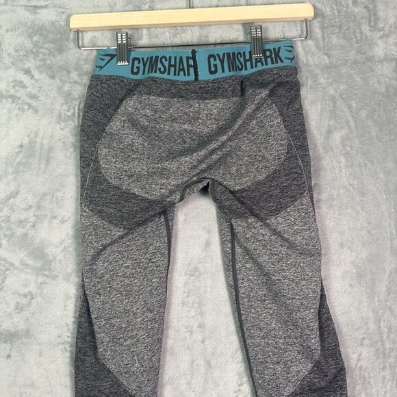 Gym Shark Heathered Gray Teal Athletic Compression Capri Leggings Size Medium - Picture 6 of 8